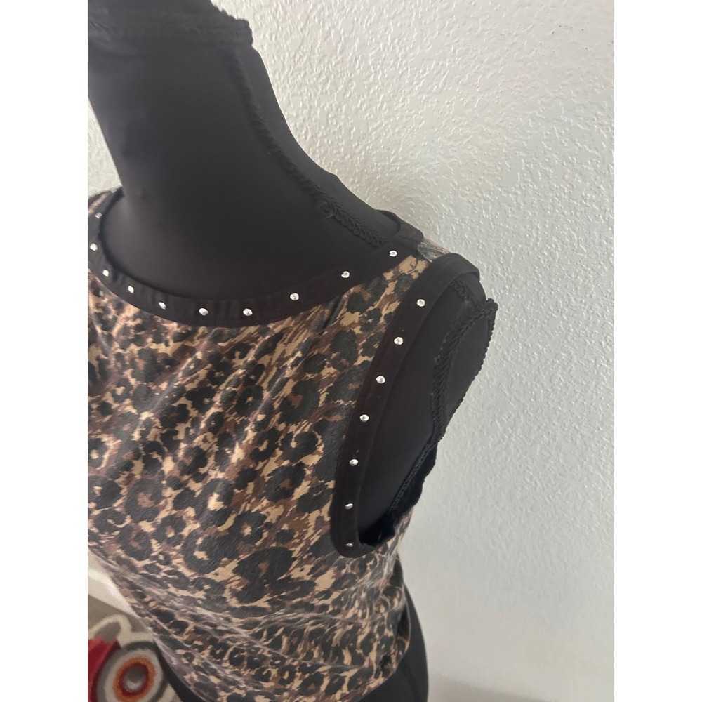Hot Topic Leopard Print Studded Crop Tank Top Brown Black Large MN8450 - Picture 5 of 5